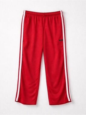 Y2K Athleta Mesh Side Stripe Track Pants Red and White Cropped Split Hem Size L